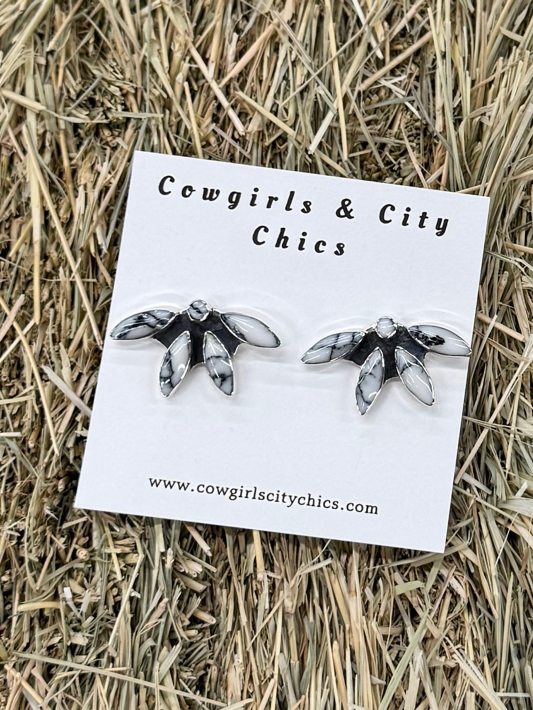 {Boho} Flower Drop White Studs