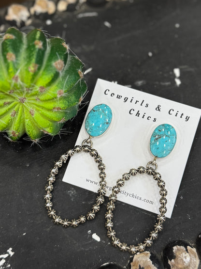 Turquoise Stud Hoop Earrings