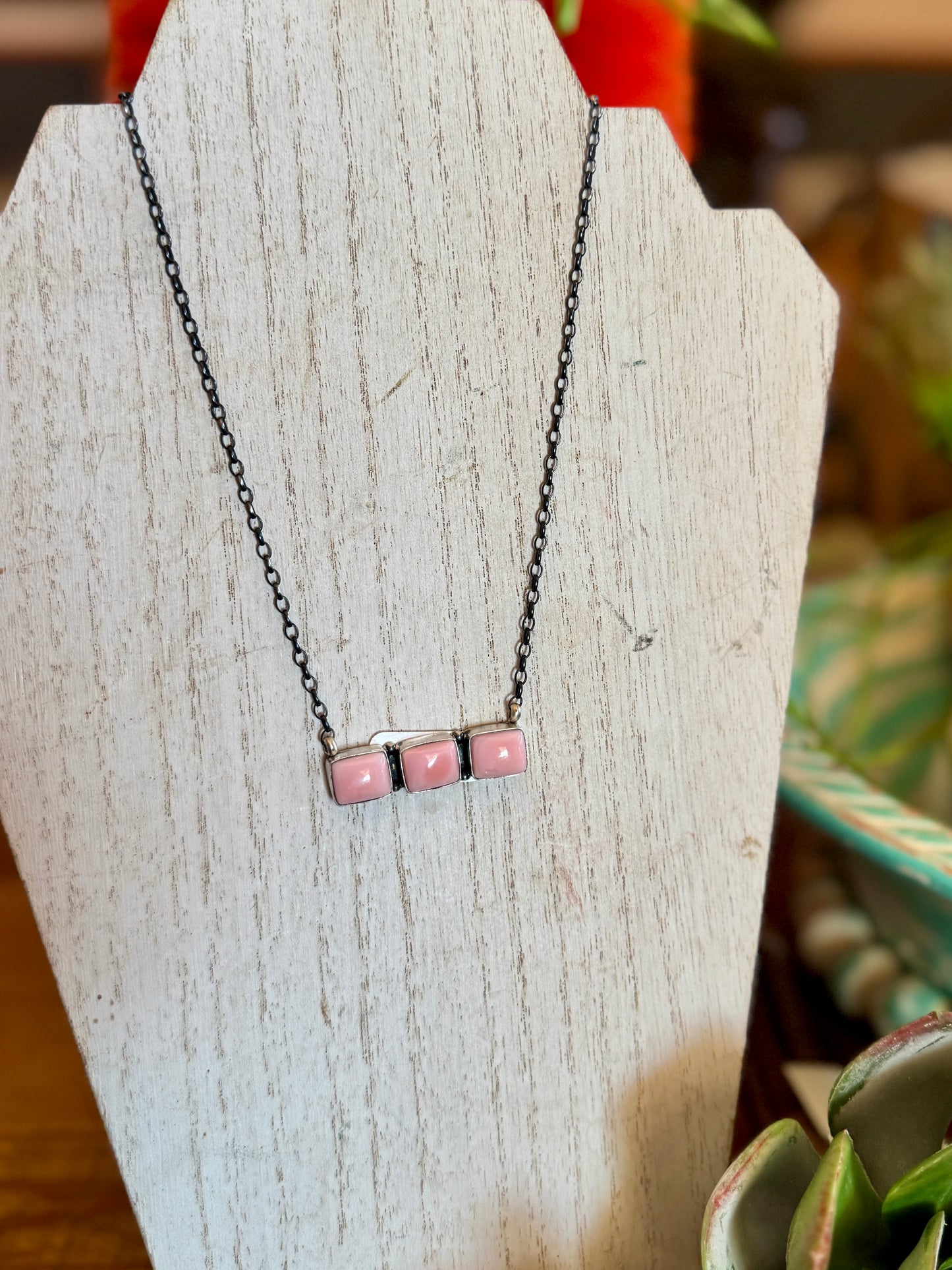 Pink Conch Triple Bar Necklace