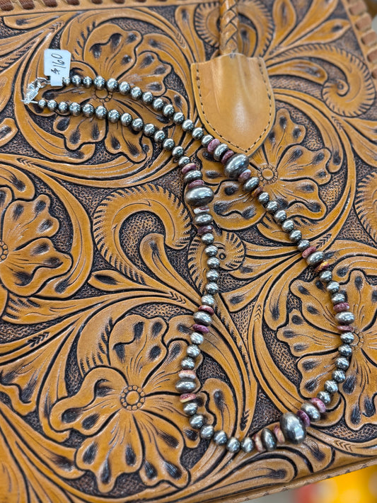 Purple Spiny Multi-Beaded Silver Necklace