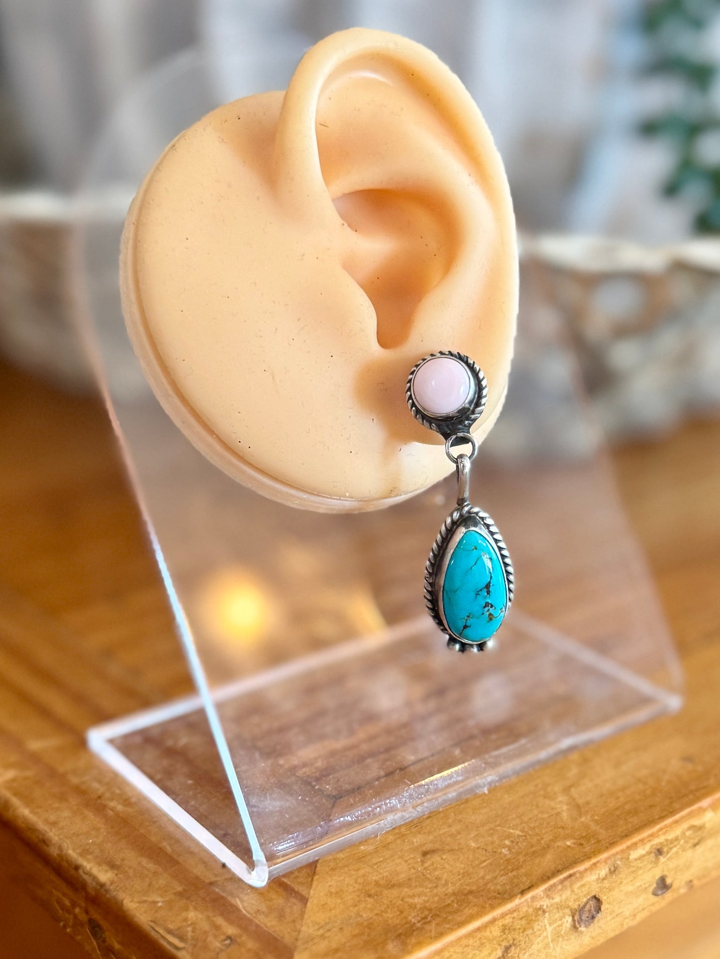 Kingman & Pink Conch Double Earrings
