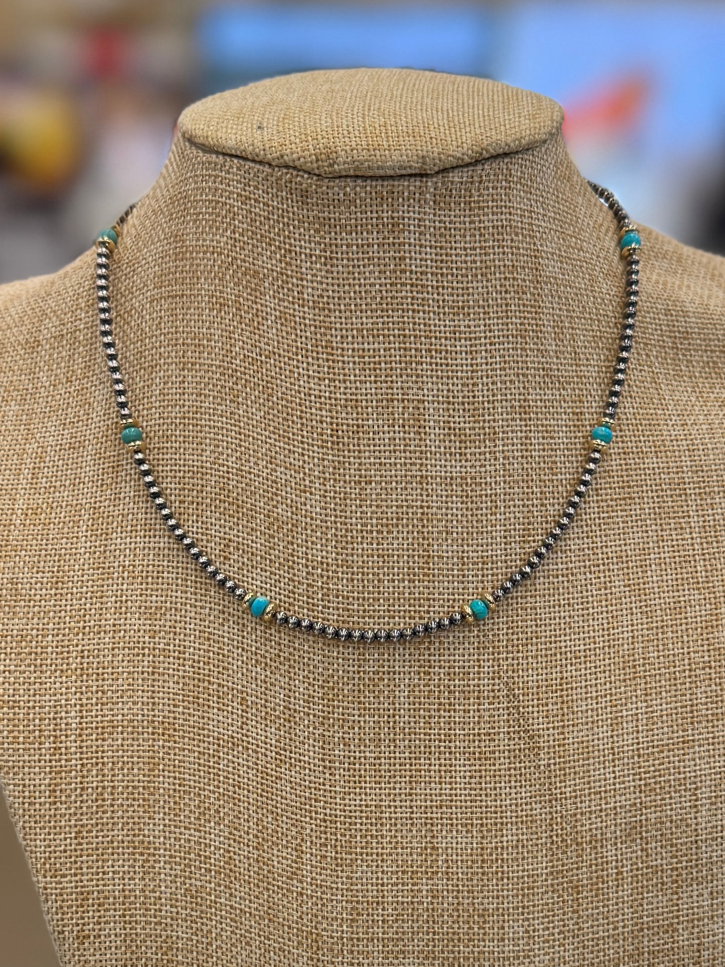 Gold & TQ Sterling Pearl Necklace