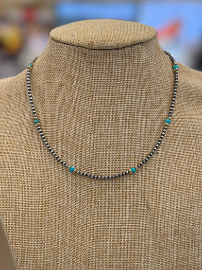 Gold & TQ Sterling Pearl Necklace