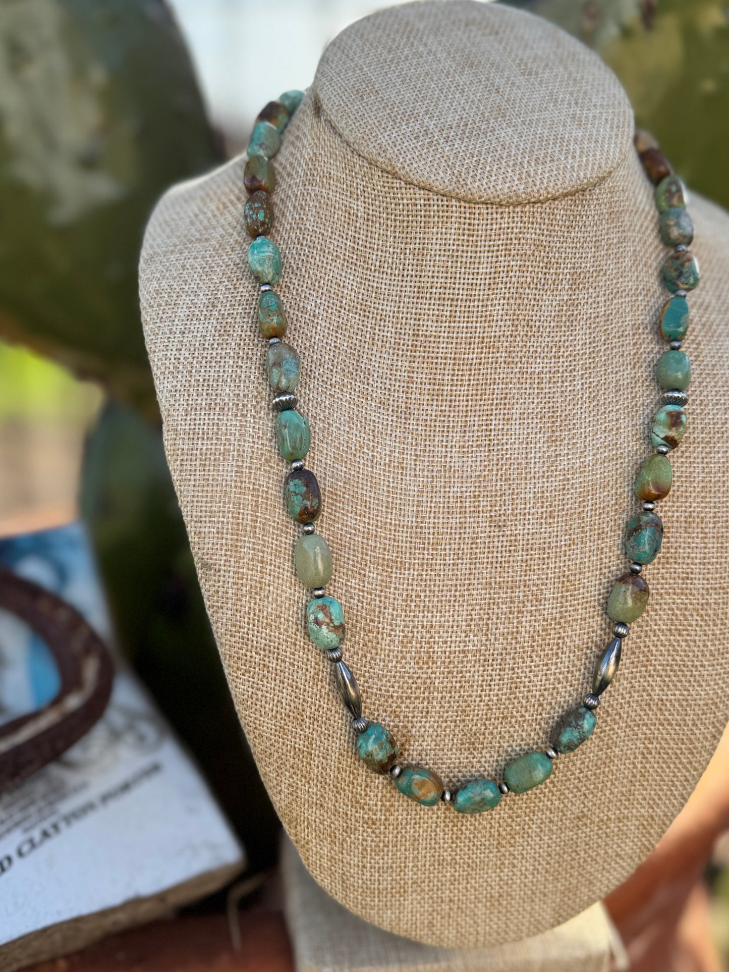 {Bella} Green Turquoise & Barrel Pearl Necklace