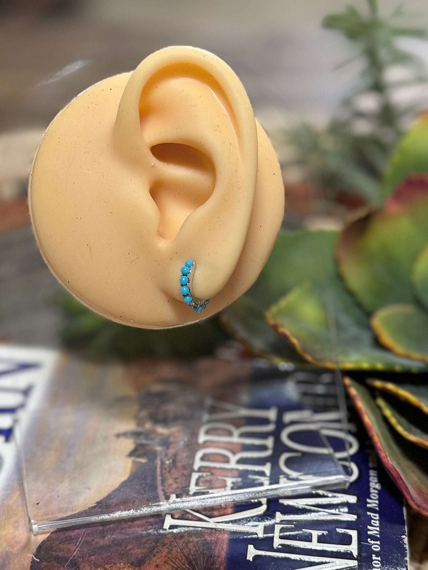 Silver & TQ Huggie Hoop Earrings