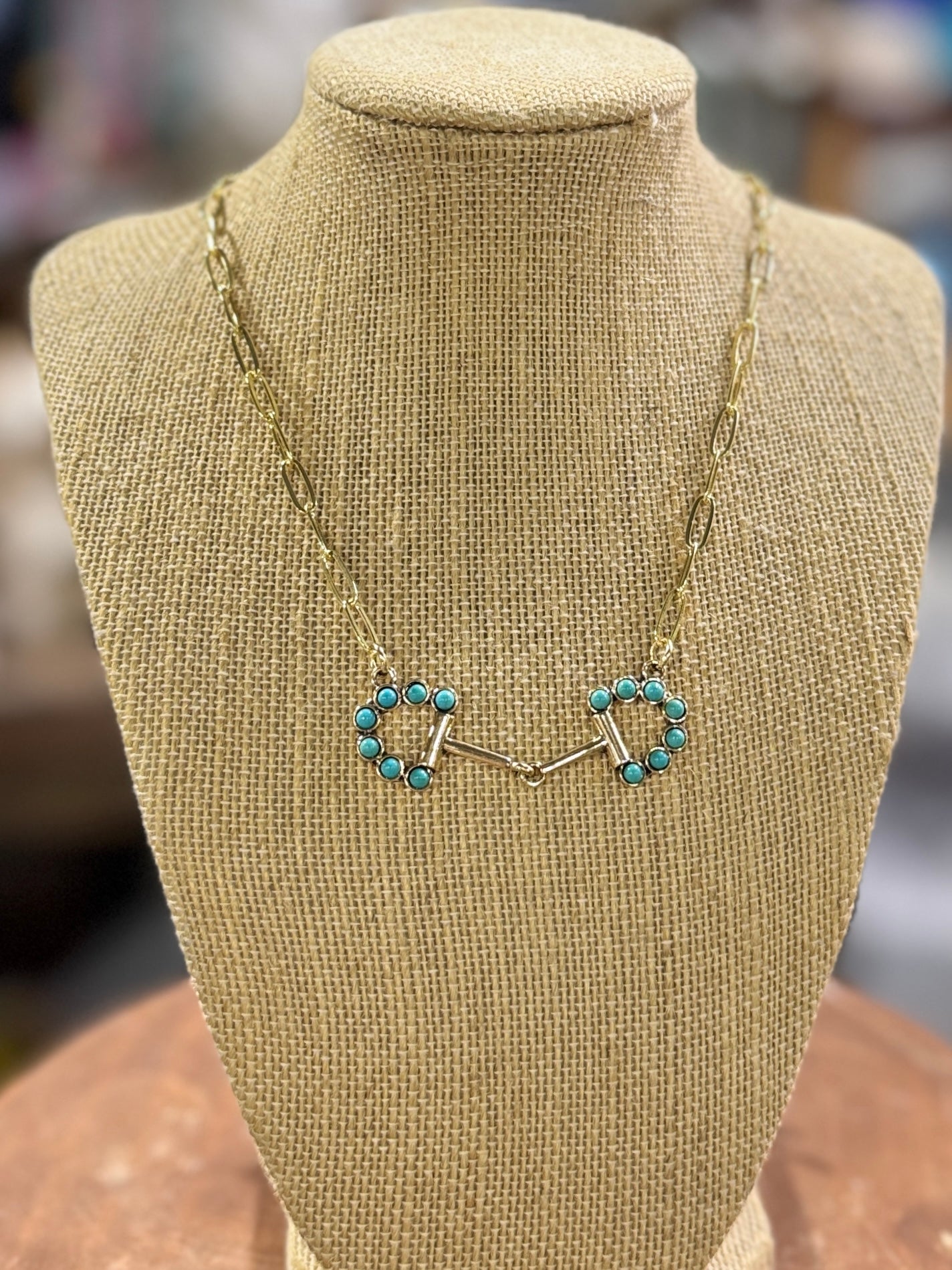Gold Bit With Turquoise Necklace