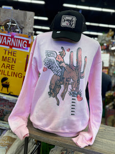 Pink Bucking Horse Cactus Pullover