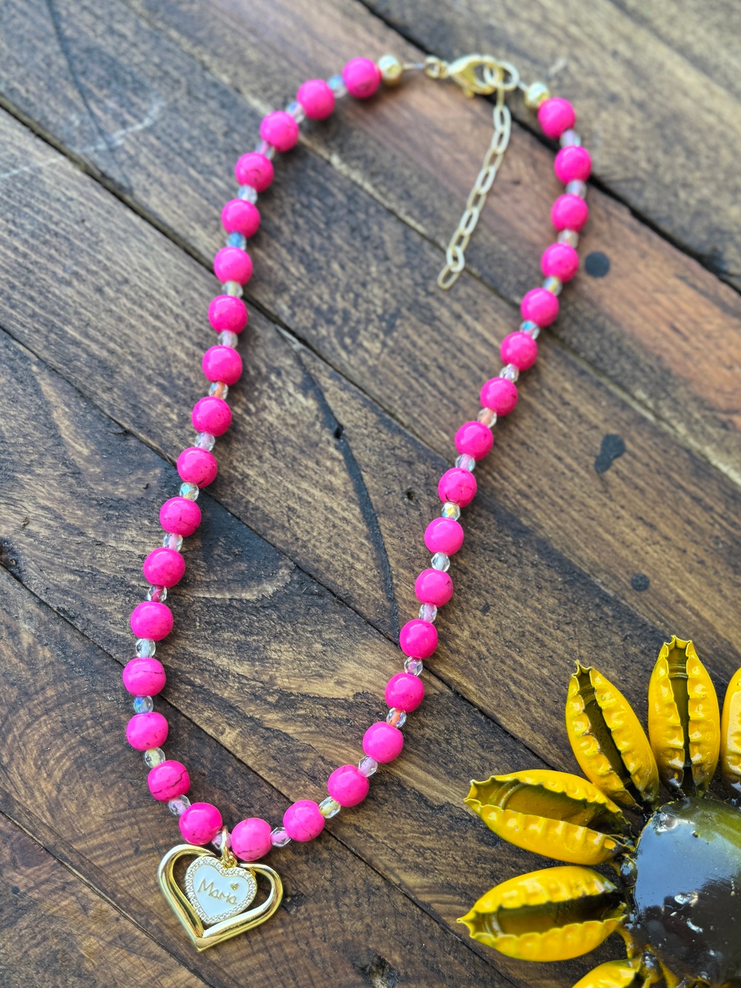 Mom Heart Beaded Charm Necklace