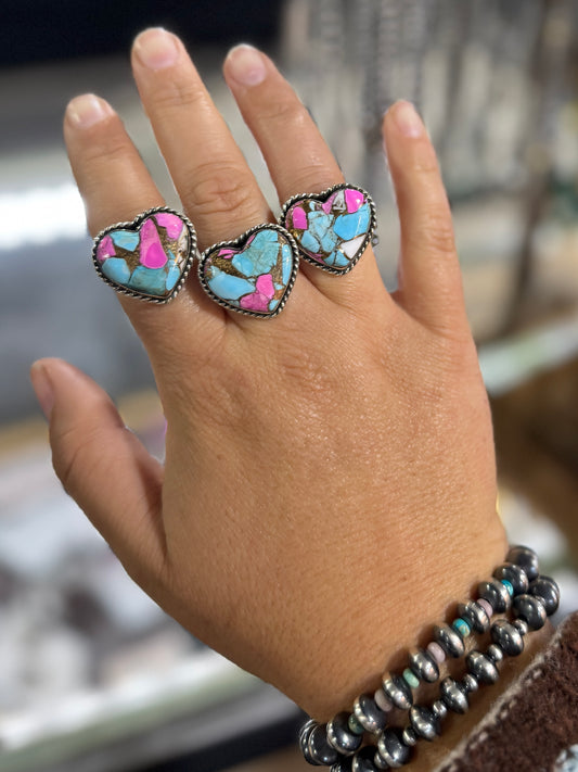 Cotton Candy Heart Silver Ring