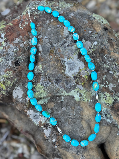 {Bella} Blue Turquoise & Barrel Pearl Necklace