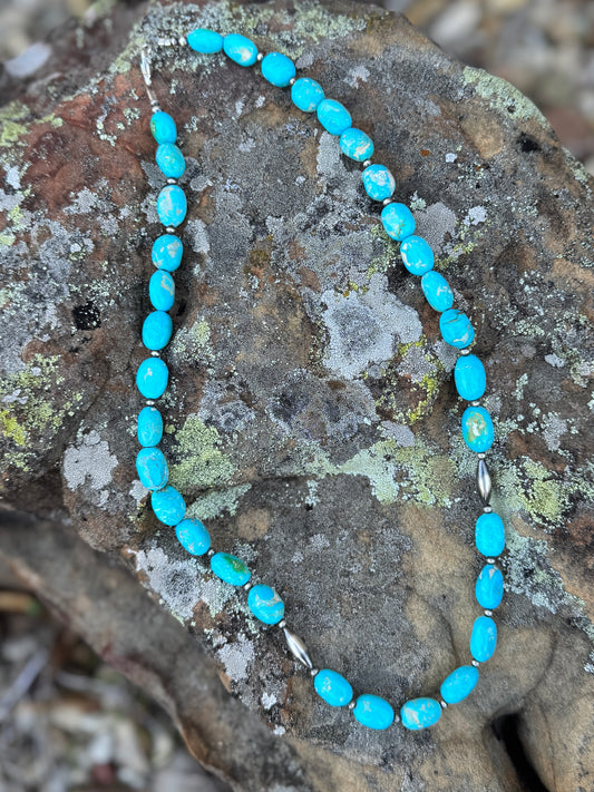 {Bella} Blue Turquoise & Barrel Pearl Necklace
