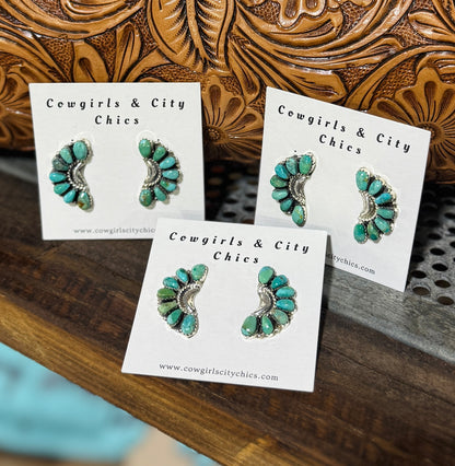 Side Kingman Cluster Stud Earrings