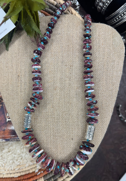 Turquoise & Purple Spiny Chunky Sterling Necklace