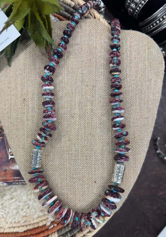 Turquoise & Purple Spiny Chunky Sterling Necklace