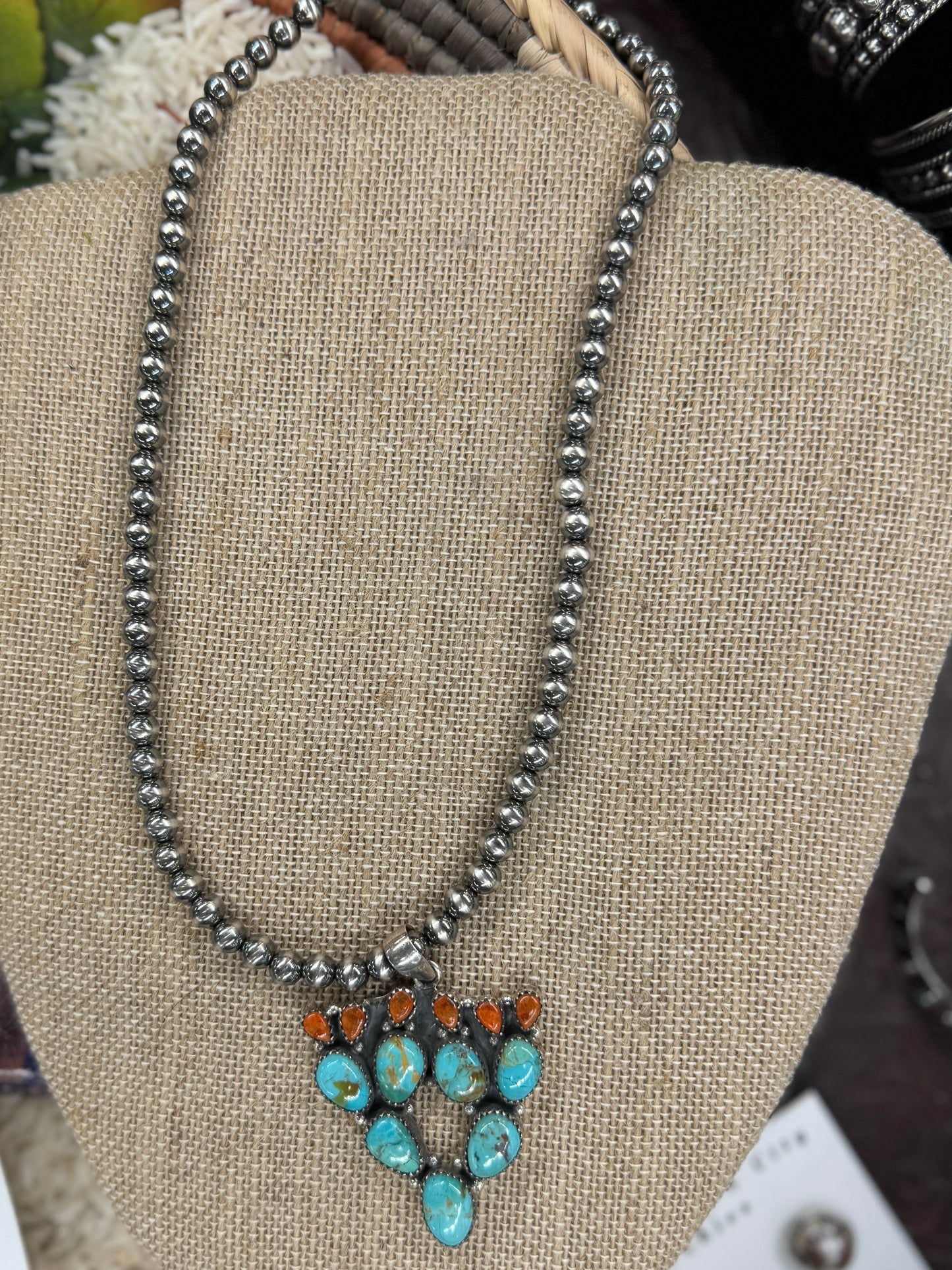 Turquoise Cactus & Pearl Necklace