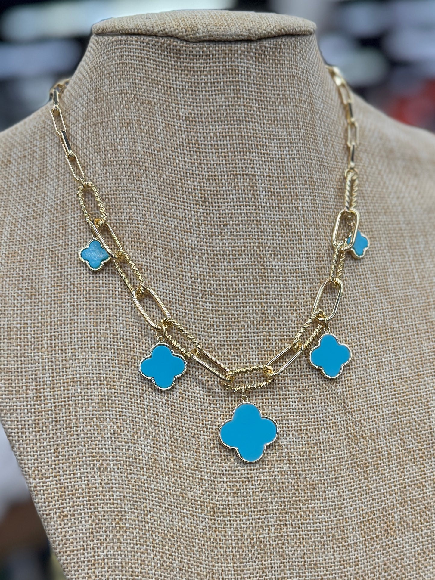 Turquoise Gold Charm Necklace
