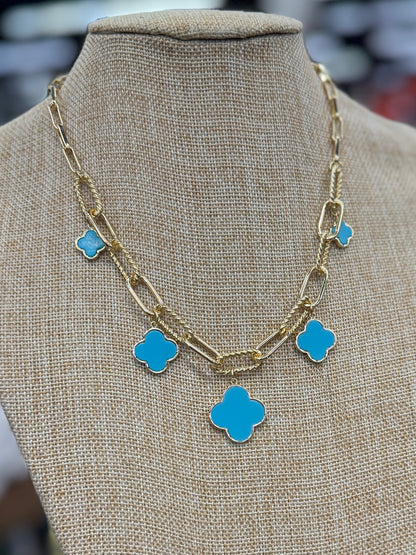 Turquoise Gold Charm Necklace