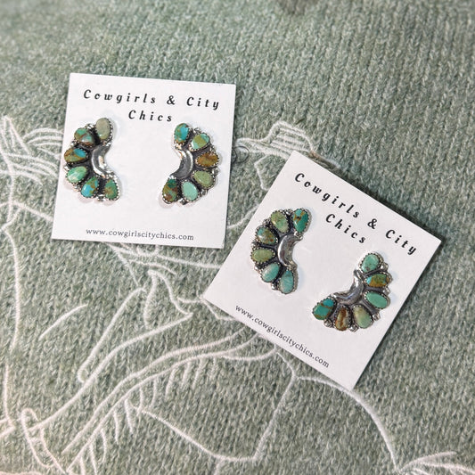 Side {Green} Kingman Cluster Stud Earrings