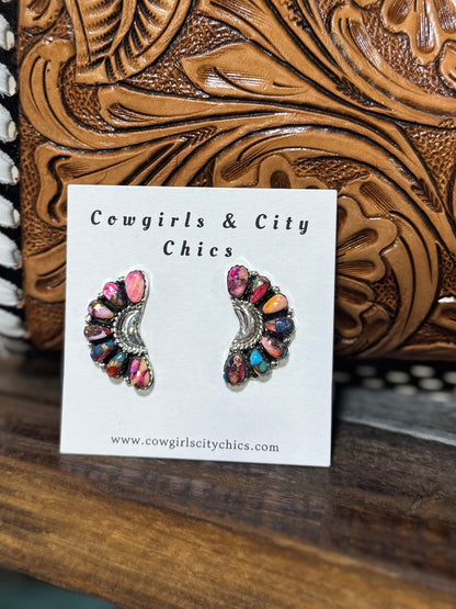 Side Dahila Cluster Stud Earrings