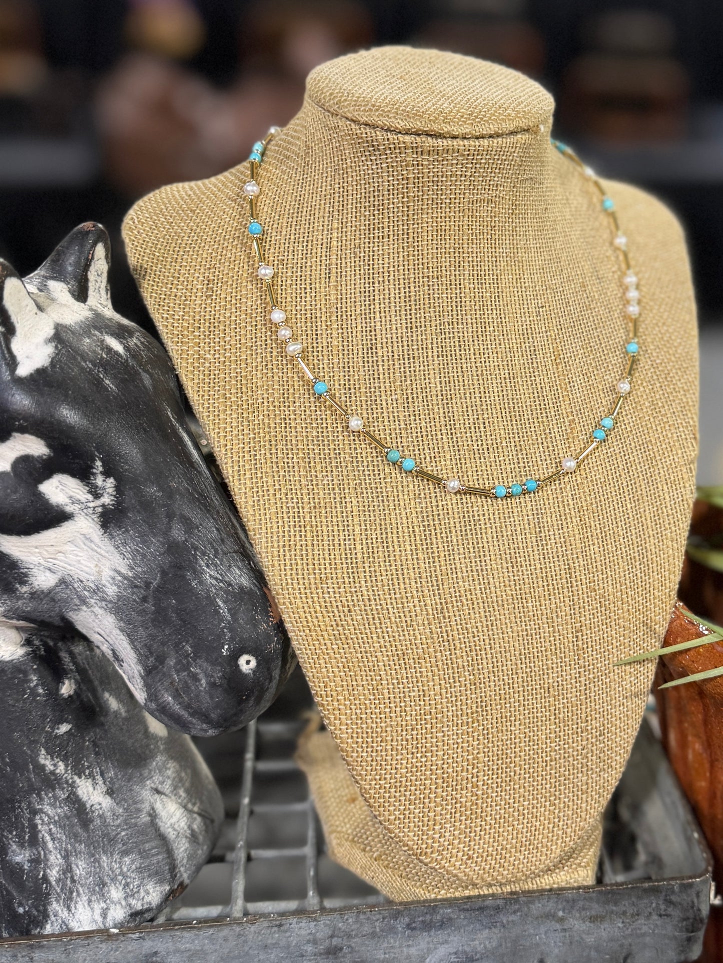 Turquoise, Pearl & Gold Necklace