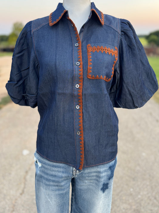 {Denim Dan} Puff Sleeve Top
