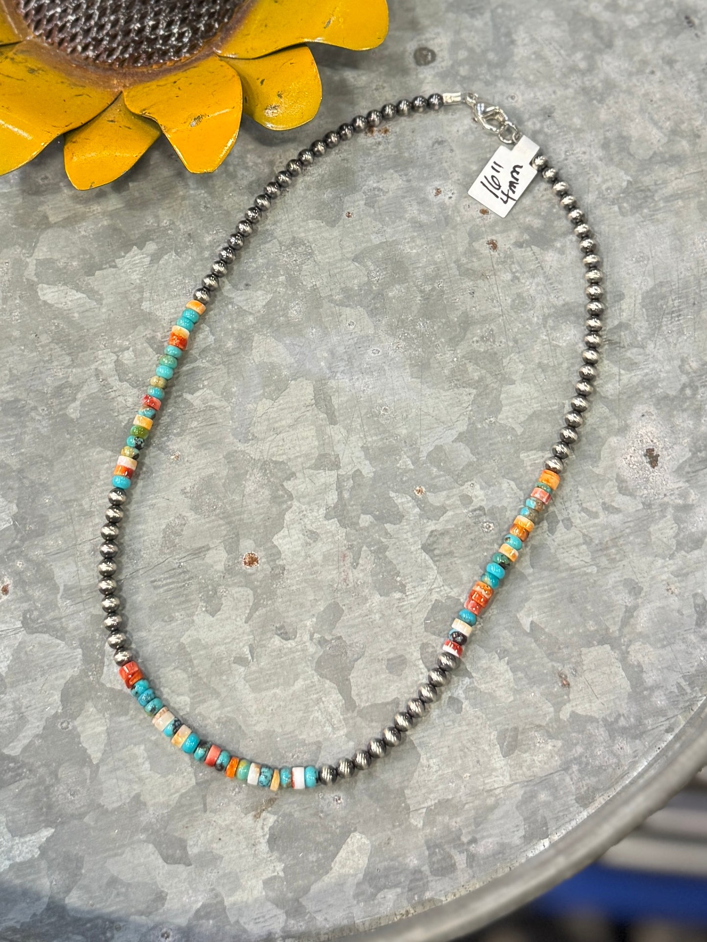 {Austin} Spiny & Kingman Silver Bead Necklace