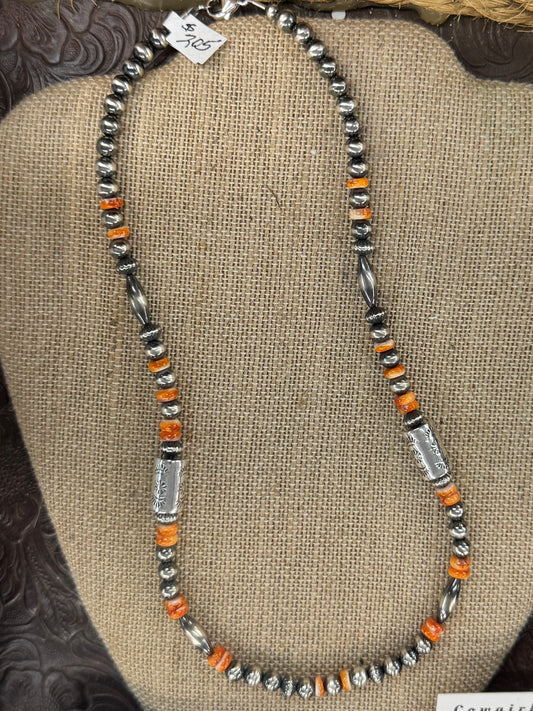Silver & Spiny Stamped Bead Necklace