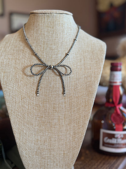 {Faith} Smaller Sterling Pearl Bow Necklace