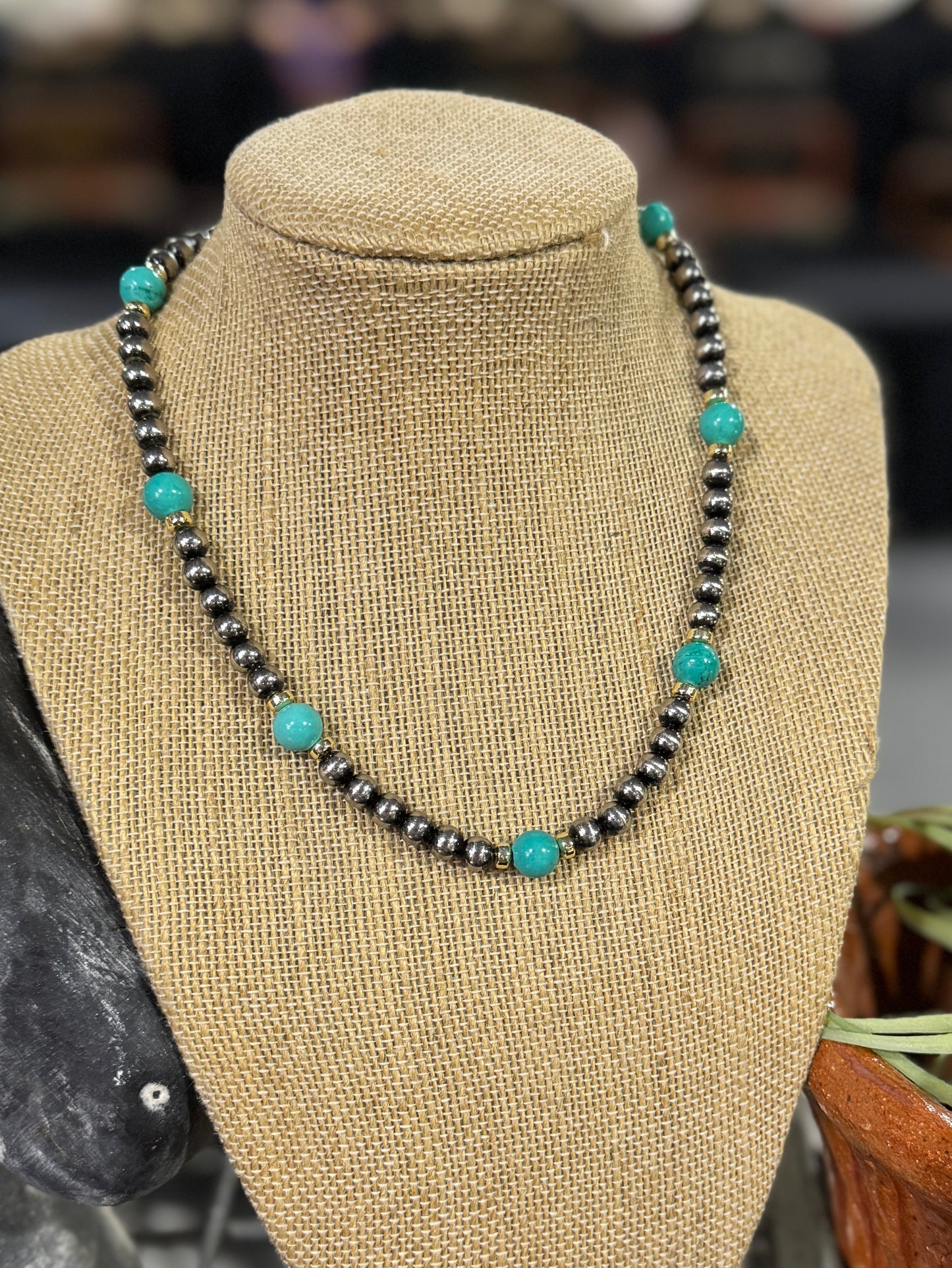 {Ashley} Faux Pearl, Gold & Turquoise Necklace