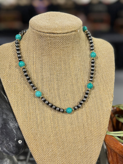 {Ashley} Faux Pearl, Gold & Turquoise Necklace