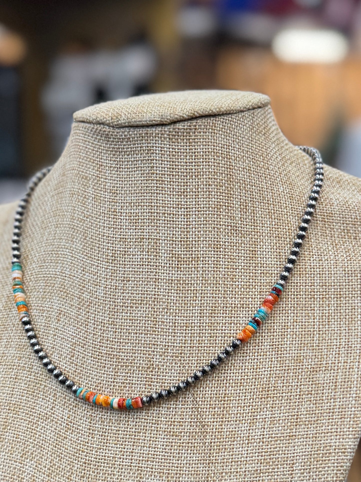 {Austin} Spiny & Kingman Silver Bead Necklace