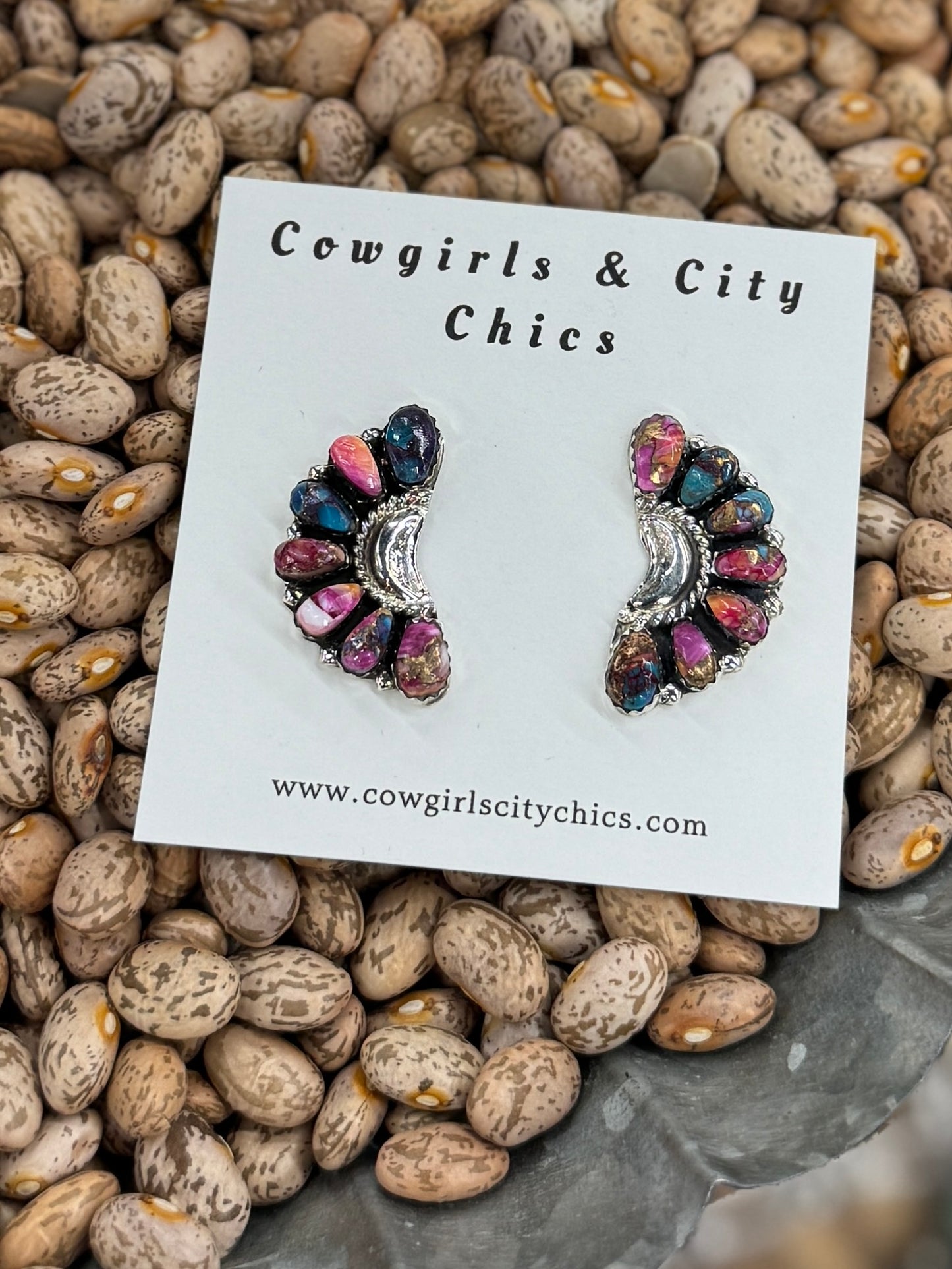 Pink Dahlia Side Cluster Earrings