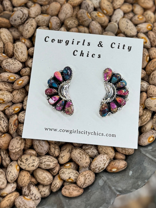 Pink Dahlia Side Cluster Earrings