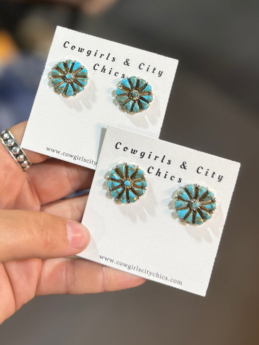 Two-Tone Kingman Cluster Post Earrings