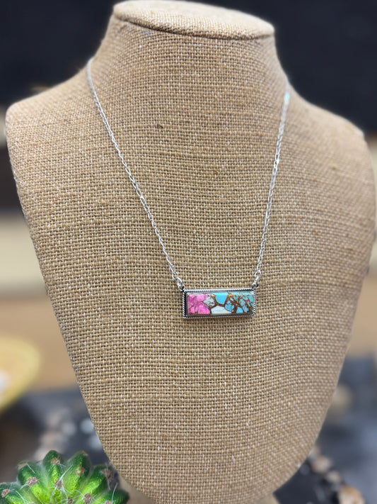 Cotton Candy Silver Bar Necklace