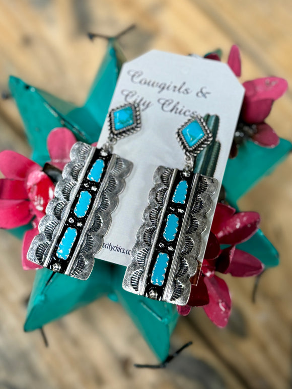 Turquoise Square Concho Earrings