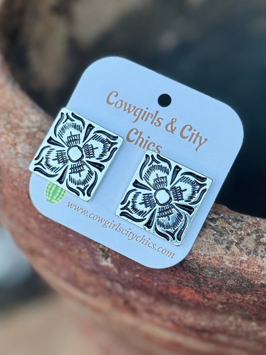 Tooled Square Stud Earrings