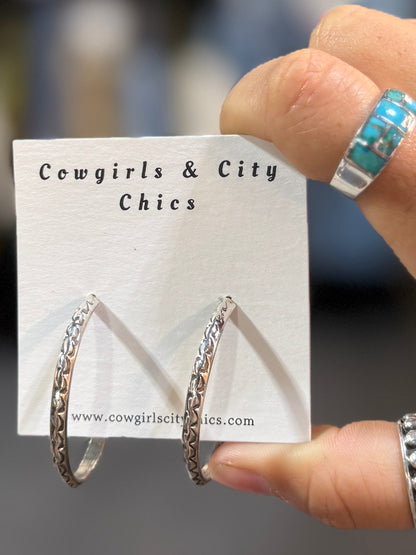 Stamped Sterling Silver Hoop Earrings
