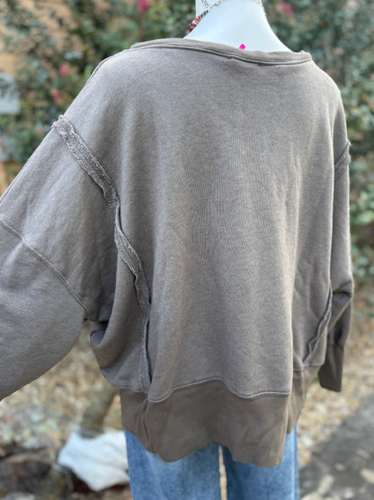 {Mocha} Oversized Raw-Hem Sweater