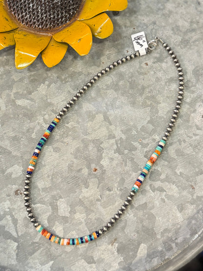 {Austin} Spiny, Lapis & Kingman Silver Bead Necklace