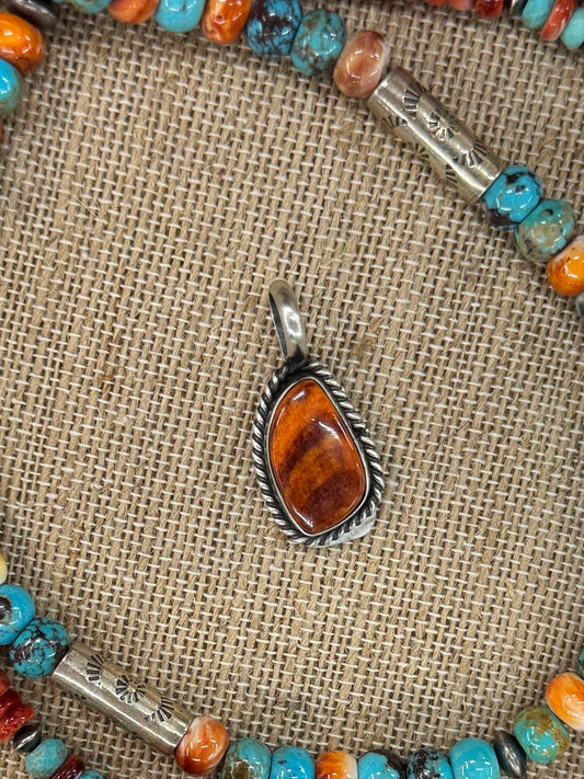 Orange Spiny Silver Pendent