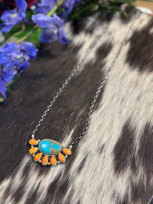 Spiny Turquoise Half Cluster Necklace