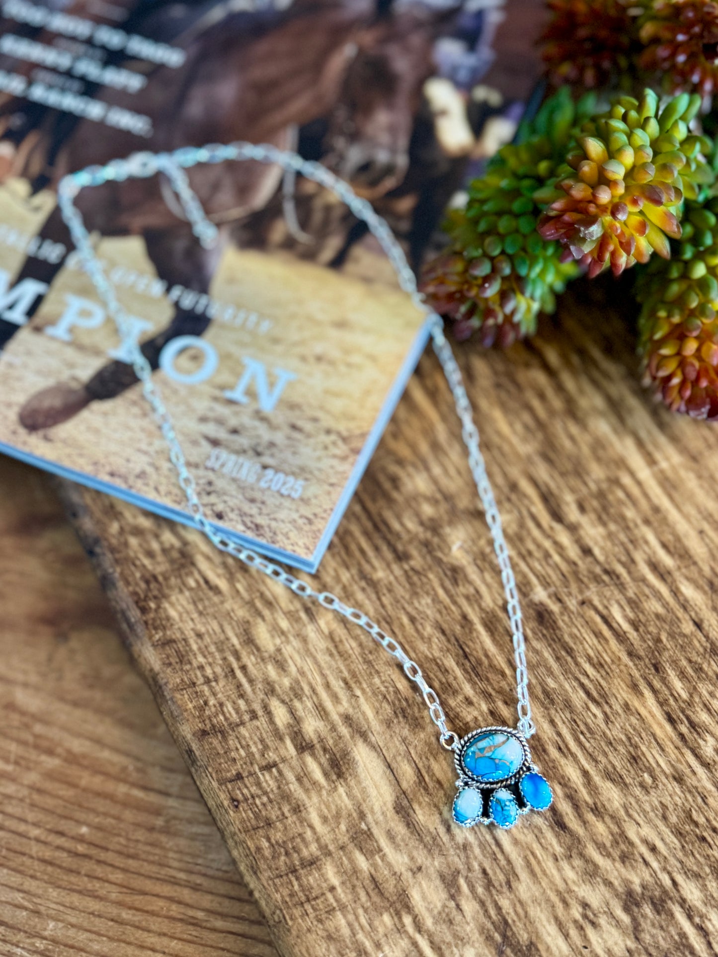 Cluster Ice Blue Dahlia Necklace