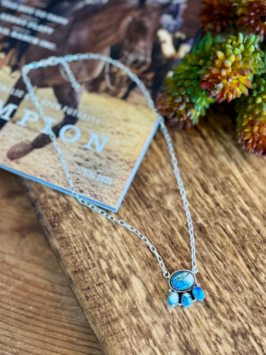 Cluster Ice Blue Dahlia Necklace
