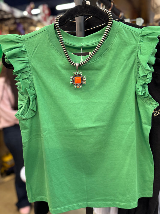 Kelly Green Ruffle Top