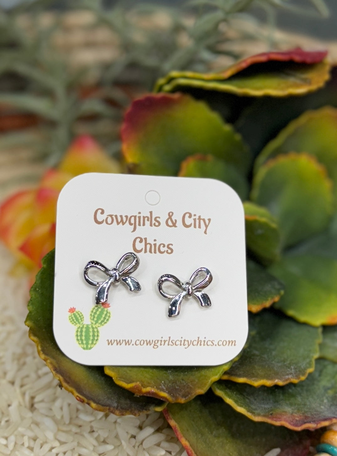 Silver Bow Stud Earrings