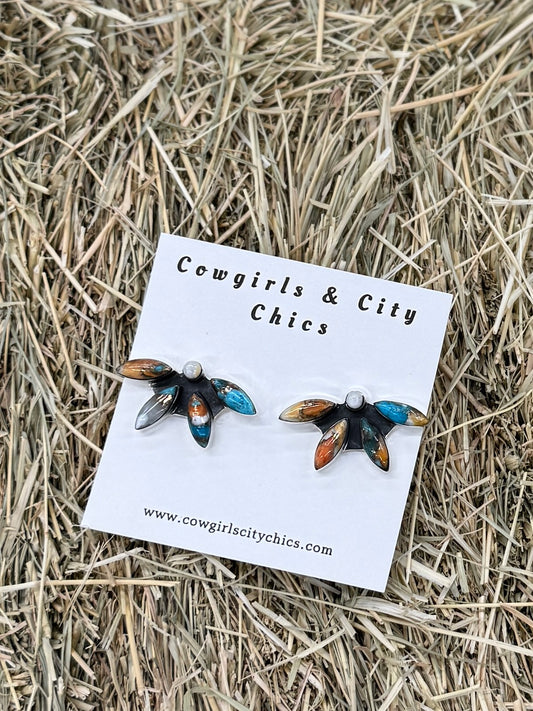 {Boho} Flower Drop Orange Crush Studs