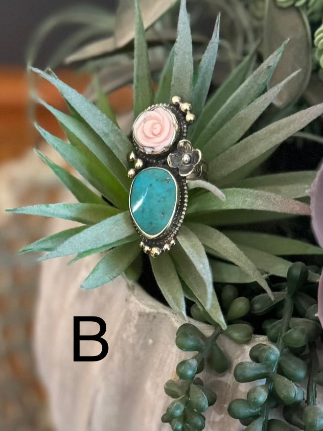 Kingman & Pink Conch Rose Ring