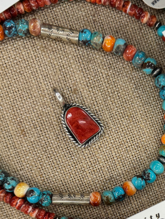 Red Spiny Silver Pendent
