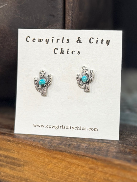Turquoise Cactus Stud Earrings